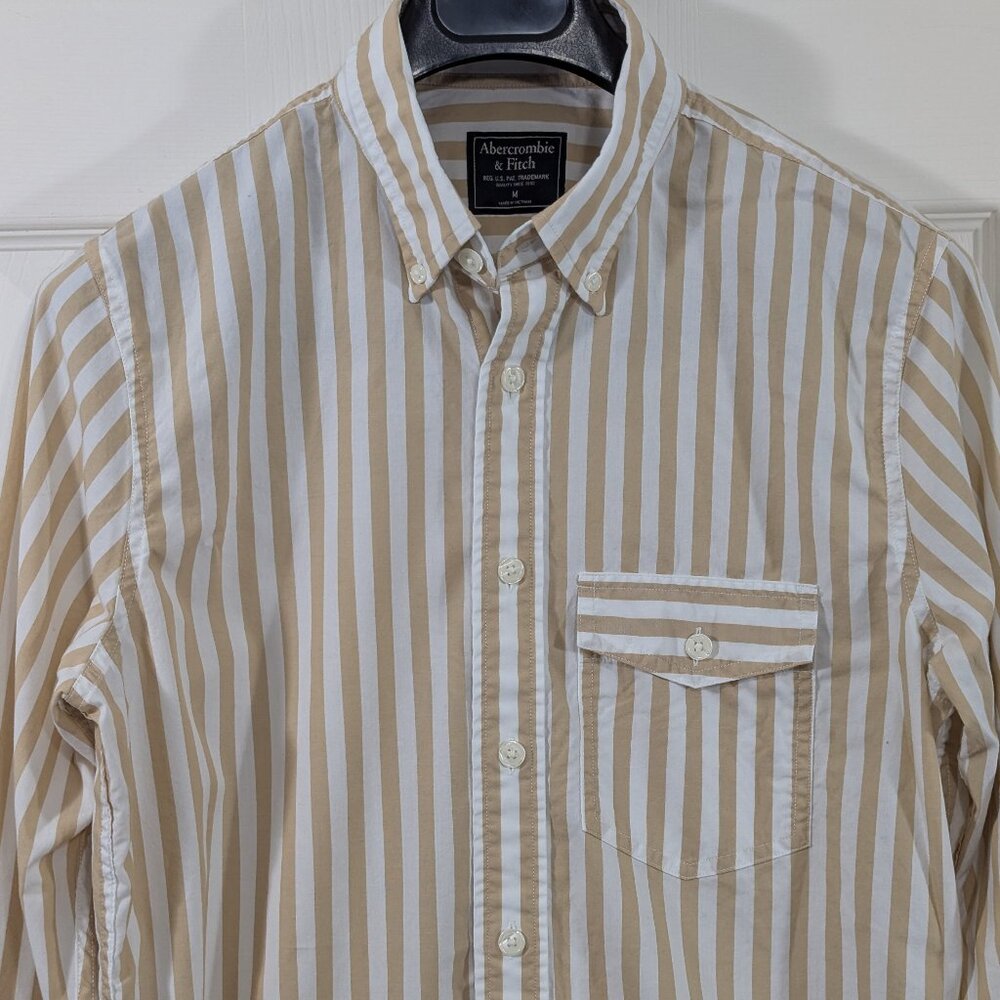 Abercrombie & Fitch Beige and White Striped Button-Up Shirt